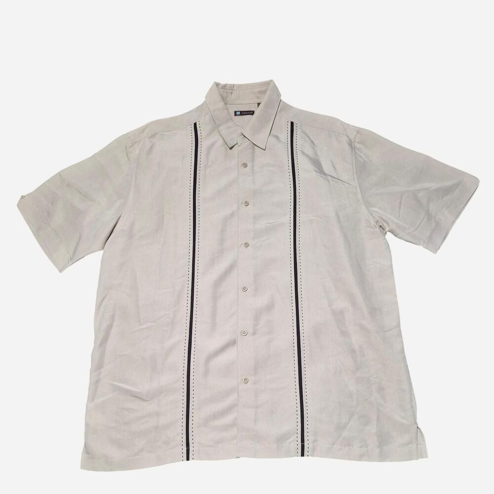 Centro Men's Cream Retro Striped Shirt Size XL